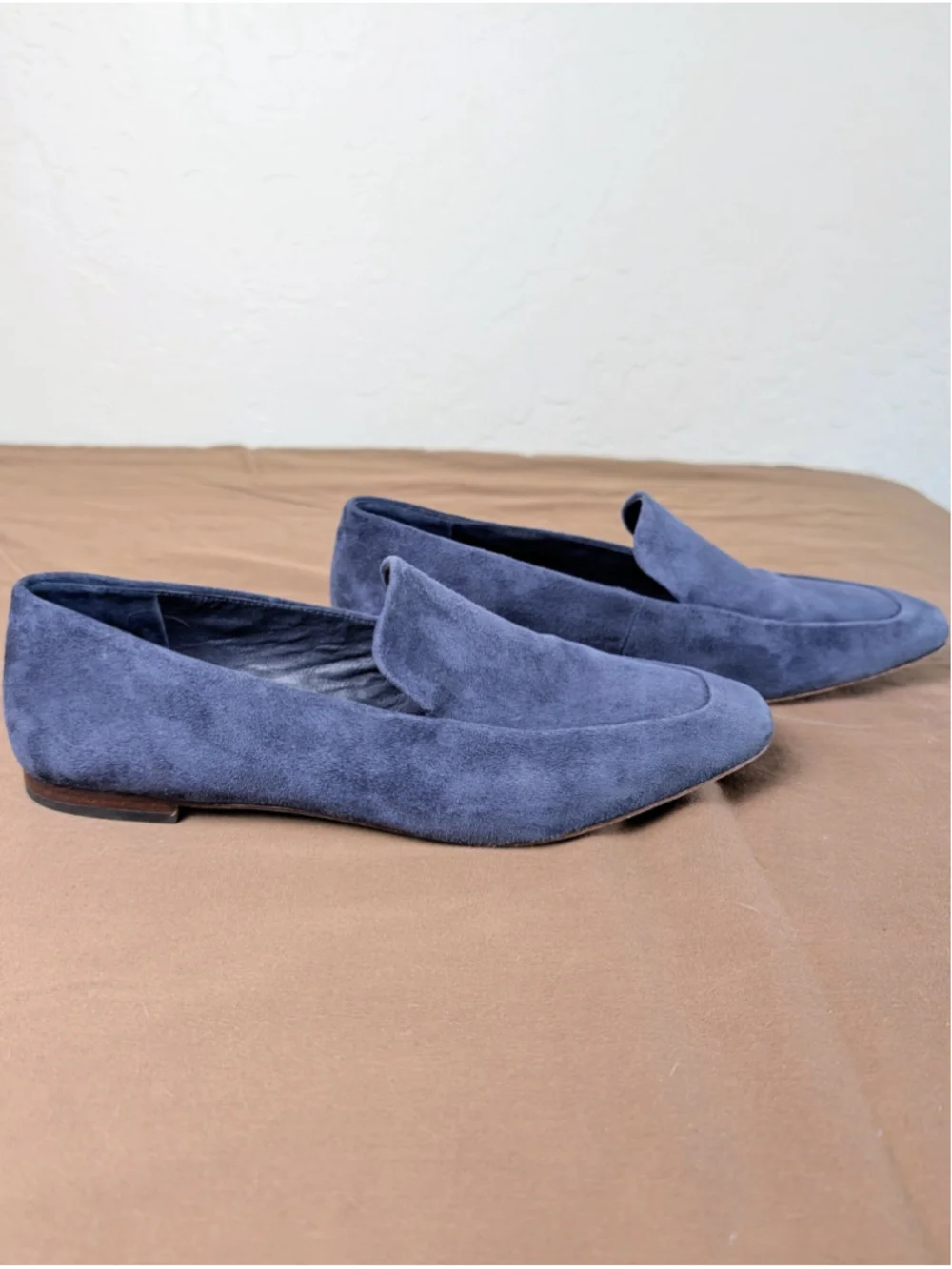 Vince Navy Blue Suede Smoking Loafers Womens 6.5 Minimalist Leather Sole Flats